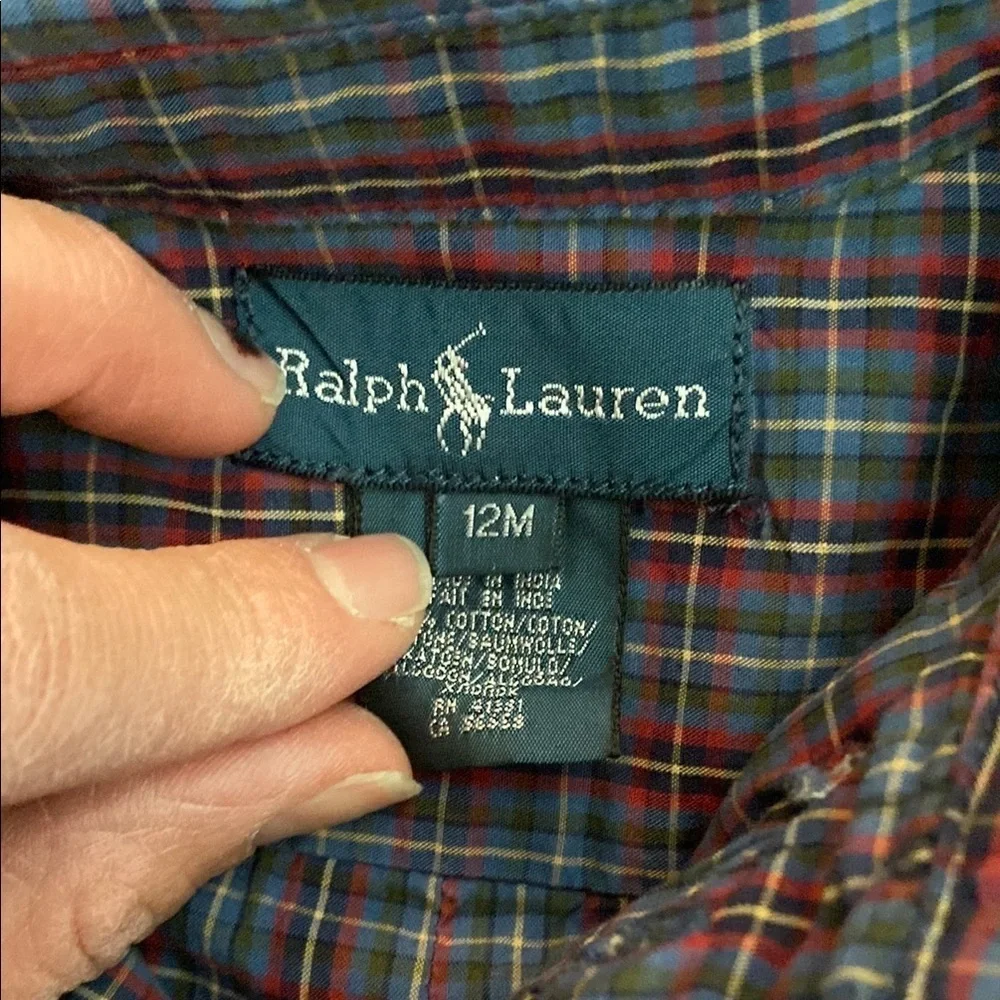Ralph Lauren Red and Blue Button Down Shirt with Plaid Pattern